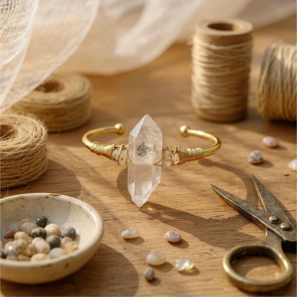 Herkimer Diamond Wire Wrap Bracelet w/ 14Kt Gold Over Copper – Adjustable – NWT - Picture 11 of 11